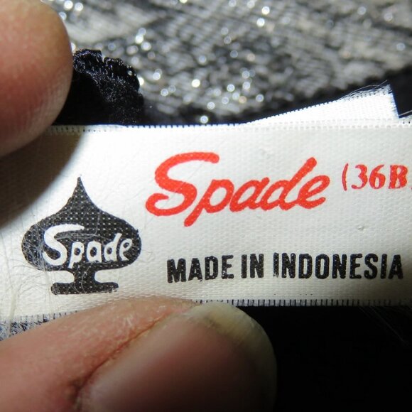 SPADE HALTER TASSLE BRA TOP 36 B CUP BLACK, WHITE, SILVER & MESH INDONESIA MADE - Picture 6 of 13